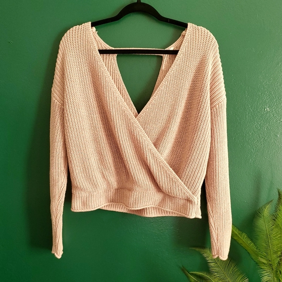 moon & madison Sweaters - Moon & Madison Knit Wrap Cross Crop Sweater Pink